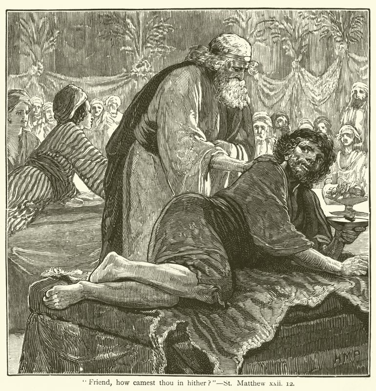 "Venn, hvordan kom du inn hit?", St Matthew, xxii av English School