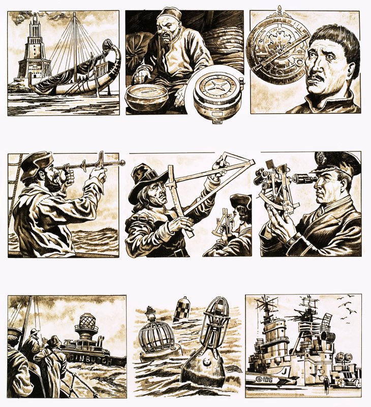 Fra da til nå: Charting the Seas (gouache på papir) av English School