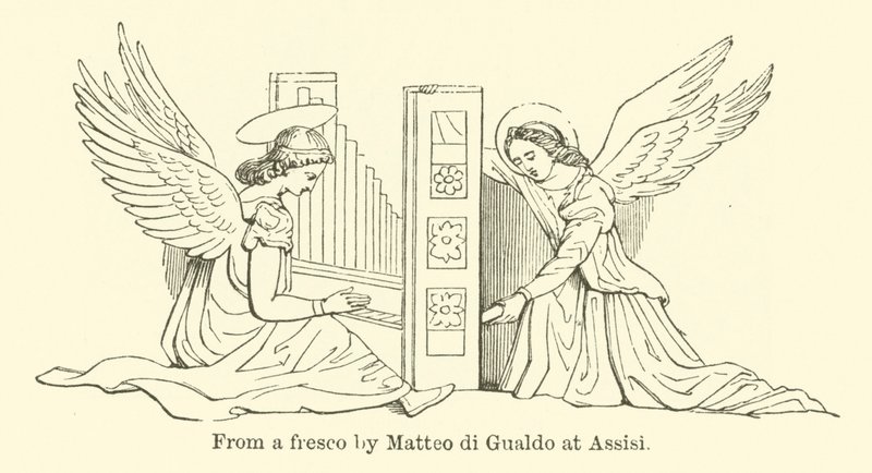Fra en freskomaleri av Matteo di Gualdo ved Assisi (gravering) av English School