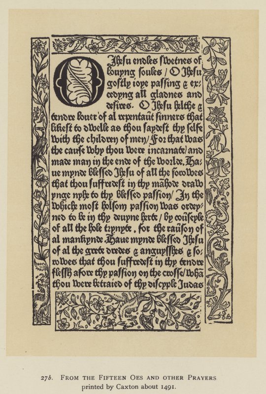 Fra de femten Oes og andre bønner trykt av Caxton rundt 1491 (litho) av English School