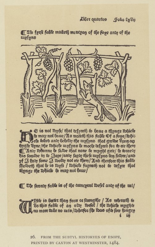 Fra Subtyl Historyes of Esope, trykt av Caxton i Westminster av English School