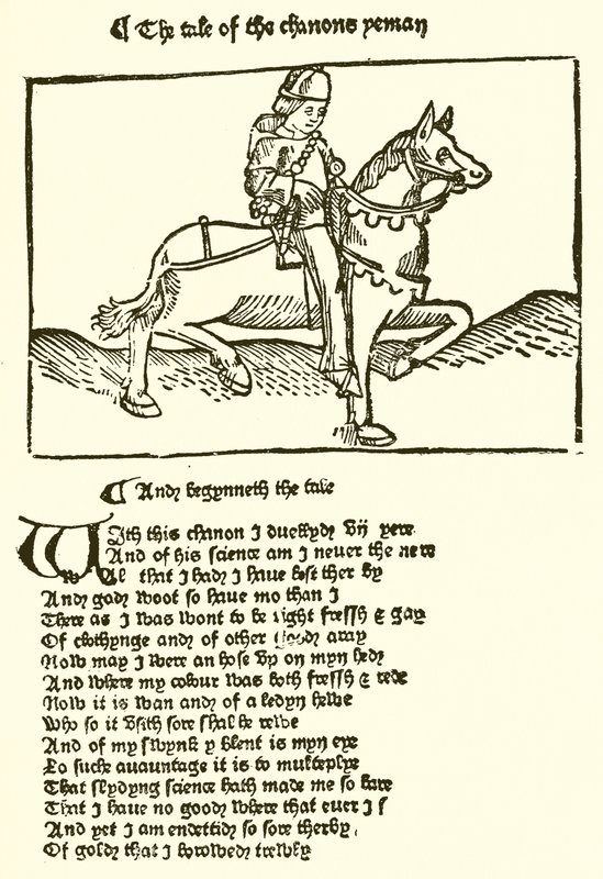 Fra den andre utgaven av Chaucers Canterbury Tales trykt av Caxton av English School