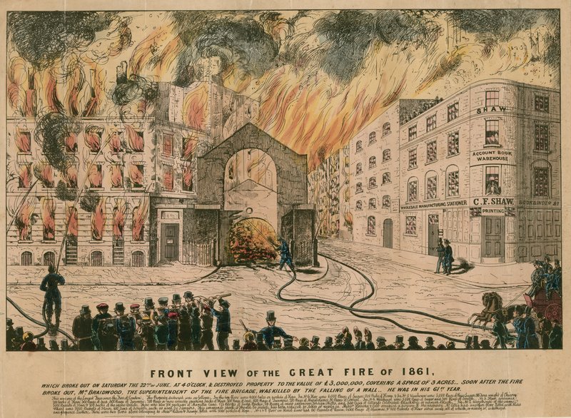 Forfra av den store brannen i 1861 av English School