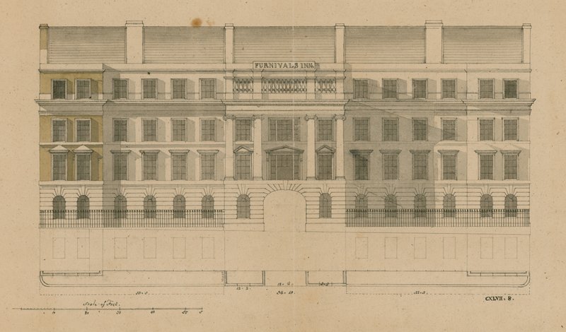 Forside av Furnivals Inn, Holborn, London av English School