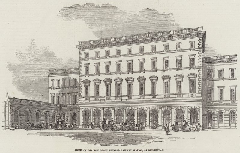 Foran New Grand Central Railway Station, i Birmingham (gravering) av English School