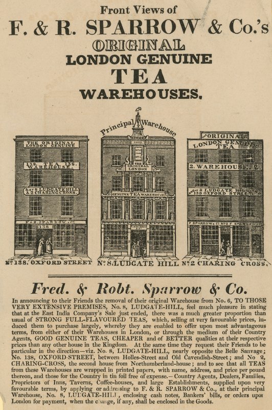 Frontutsikt over Fred & Robert Sparrow & Cos varehus av English School