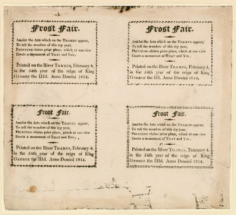 Frost Fair of 1814 - suvenirer trykt på isen av English School