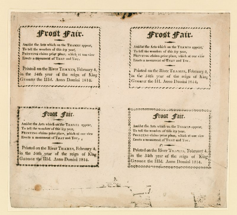 Frostmesse 1814. Suvenirer trykt på isen av English School