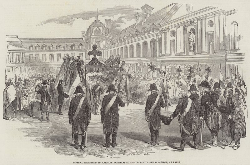 Begravelsesprosesjon av marskalk Exelmans til Invalides-kirken, i Paris (gravering) av English School