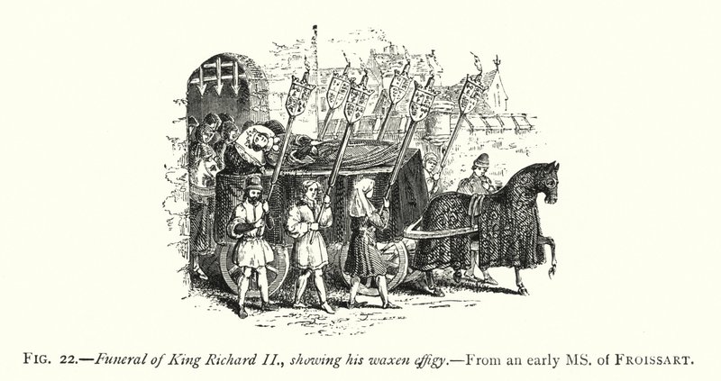 Begravelse til kong Richard II, som viser voksbildet hans (gravering) av English School