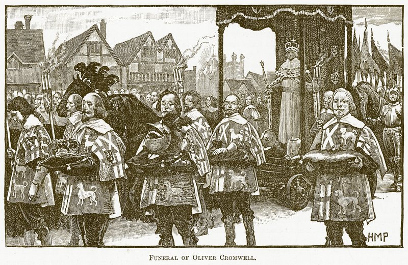 Begravelse til Oliver Cromwell, illustrasjon fra The New Popular Educator, ca. 1891 av English School