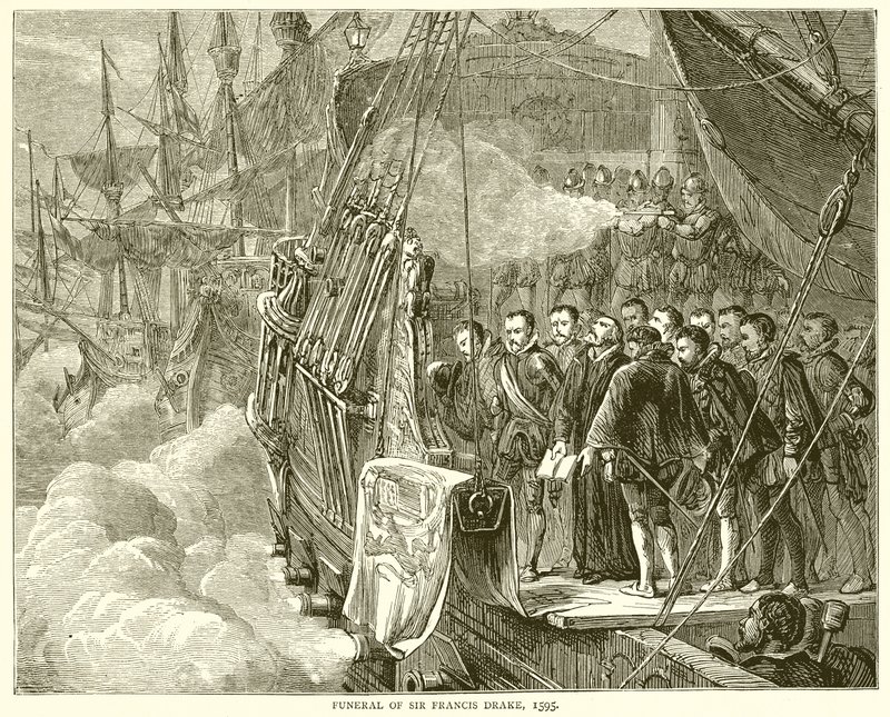Begravelse av Sir Francis Drake, 1595 av English School