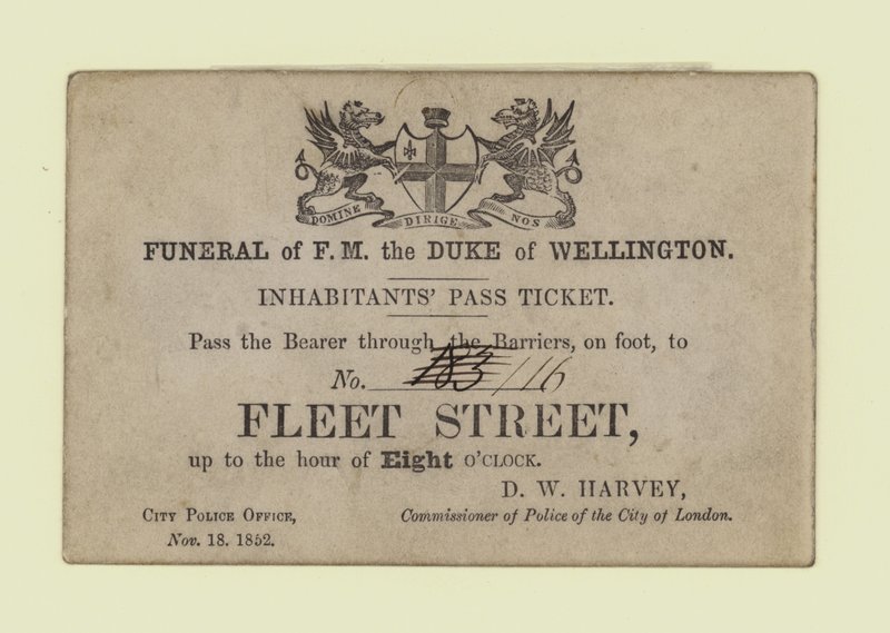 Begravelse til The Duke of Wellington, Inhabitants Pass Ticket av English School