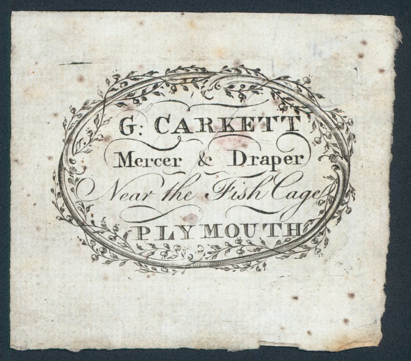 G Carkett, mercer og draper, handelskort av English School