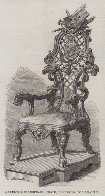 Garricks Shakspeare-stol, designet av Hogarth (gravering) av English School