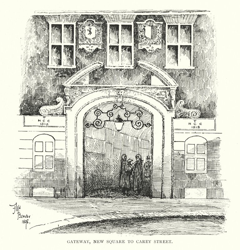 Gateway, New Square til Carey Street (litho) av English School
