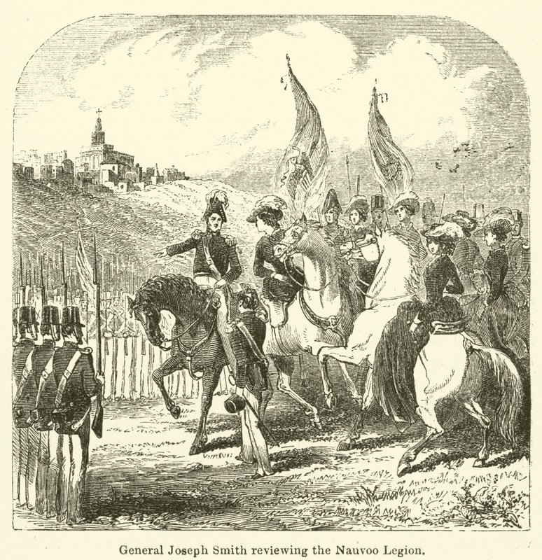 General Joseph Smith gjennomgår Nauvoo Legion (gravering) av English School