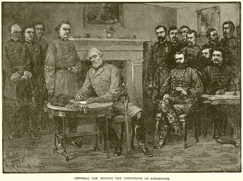 General Lee signerer vilkårene for overgivelse av English School