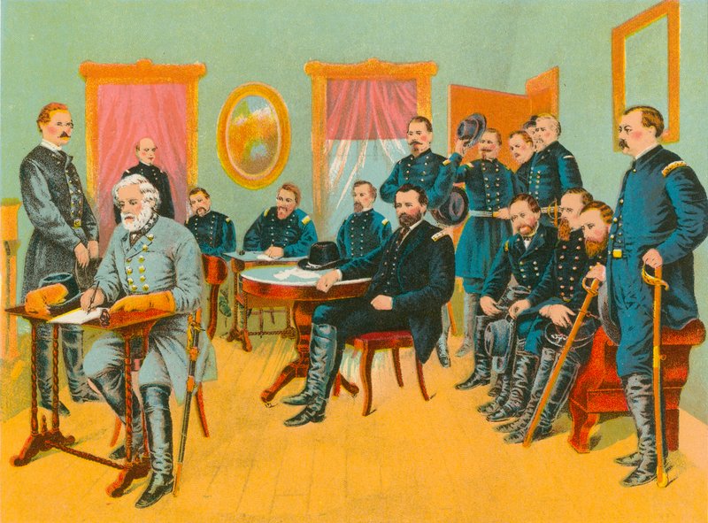 General Lee signerer fredsvilkårene utarbeidet av General Grant av English School