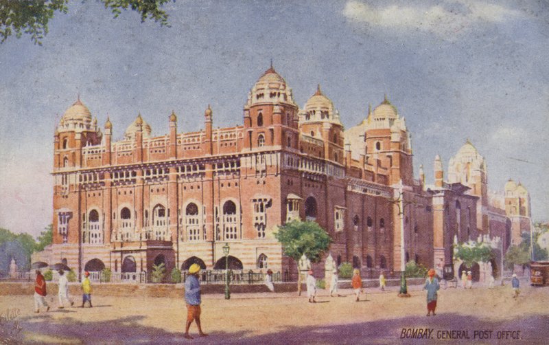 Hovedpostkontoret, Bombay (fargelitografi) av English School