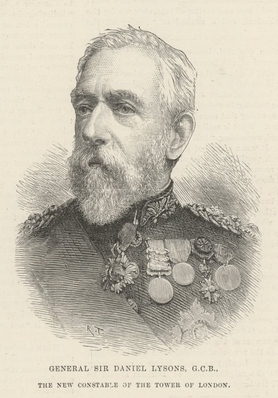General Sir Daniel Lysons, GCB, den nye konstabelen til Tower of London (gravering) av English School
