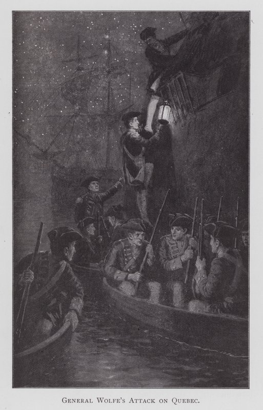 General Wolfes angrep på Quebec (litho) av English School
