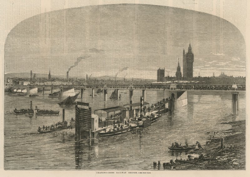 Generell utsikt over Charing Cross Railway Bridge av English School