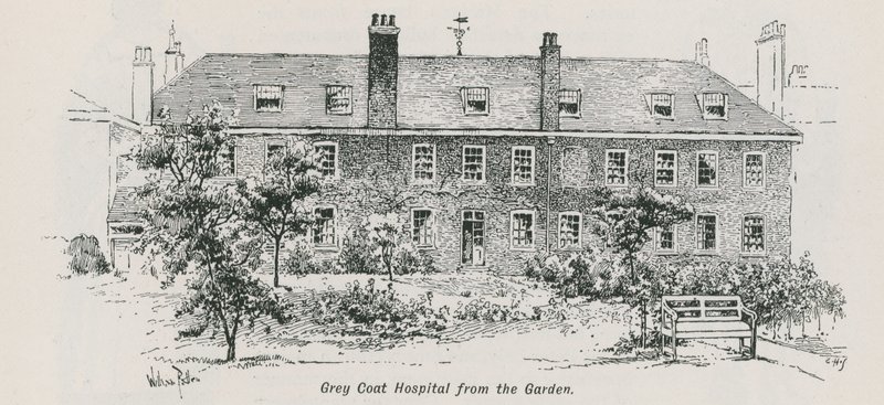 Generell utsikt over Grey Coat Hospital fra hagen av English School