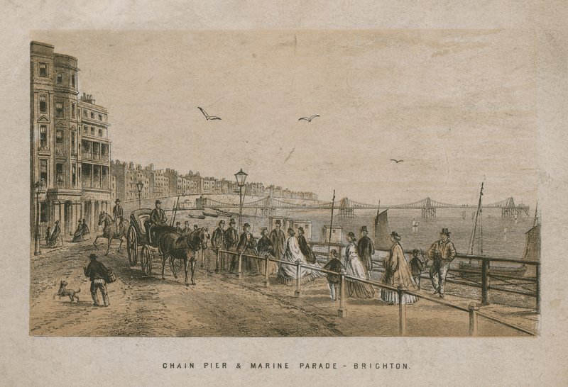 Generell utsikt over Chain Pier og Marine Parade i Brighton av English School