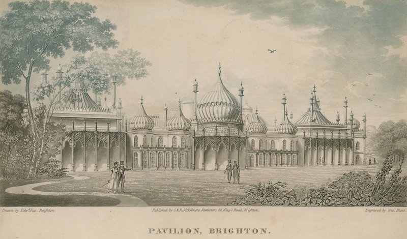 Generell utsikt over Royal Pavilion i Brighton av English School