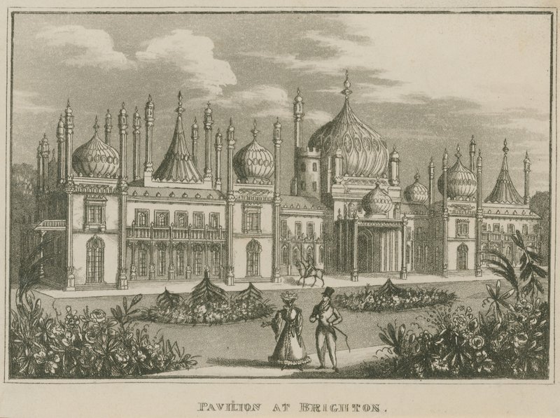 Generell utsikt over Royal Pavilion i Brighton av English School