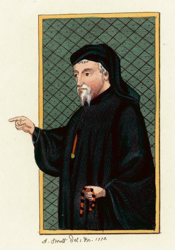 Geoffrey Chaucer (farget gravering) av English School