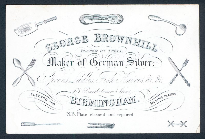 George Brownhill, produsent av tysk sølv, handelskort av English School