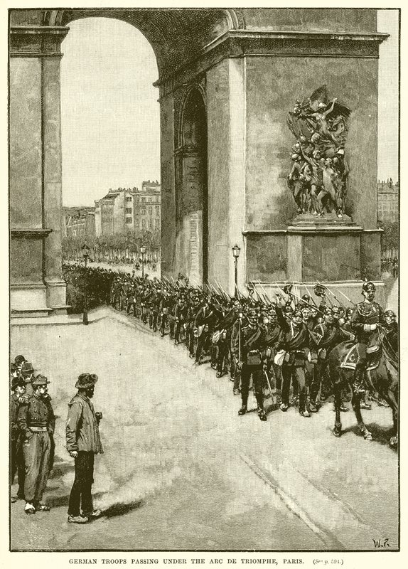 Tyske tropper passerer under Triumfbuen, Paris av English School