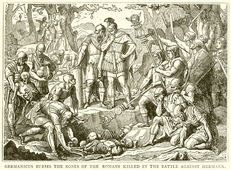 Germanicus begraver beinene til den romerske drepte i slaget mot Hermann av English School