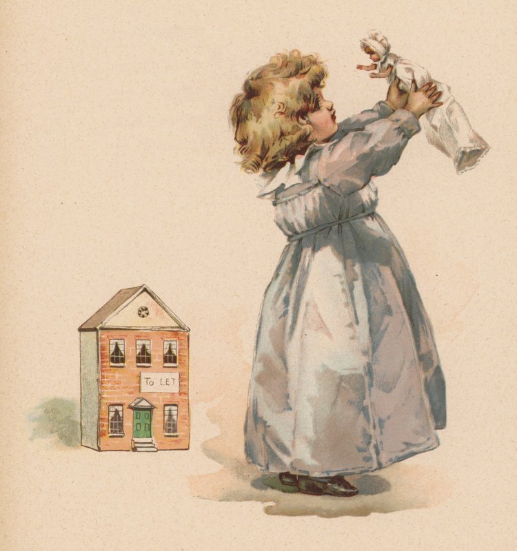Jente med dukke (chromolitho) av English School