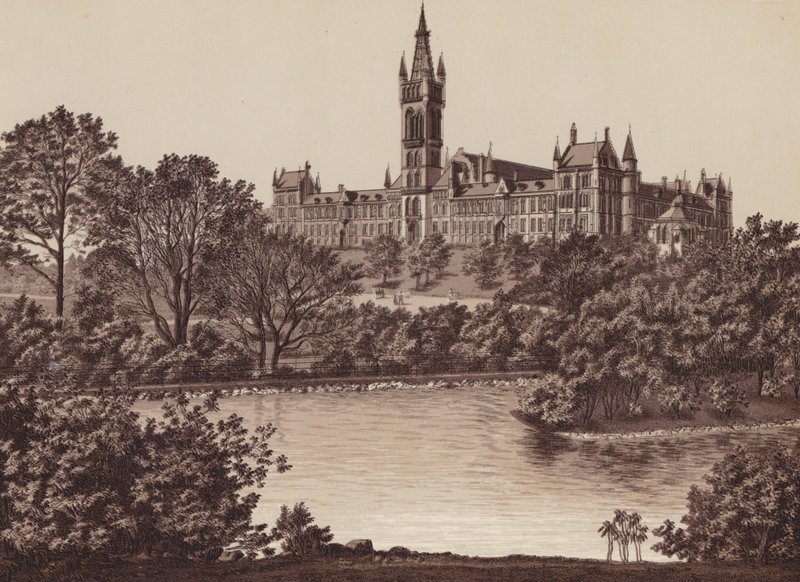 Glasgow: Universitetet (litho) av English School