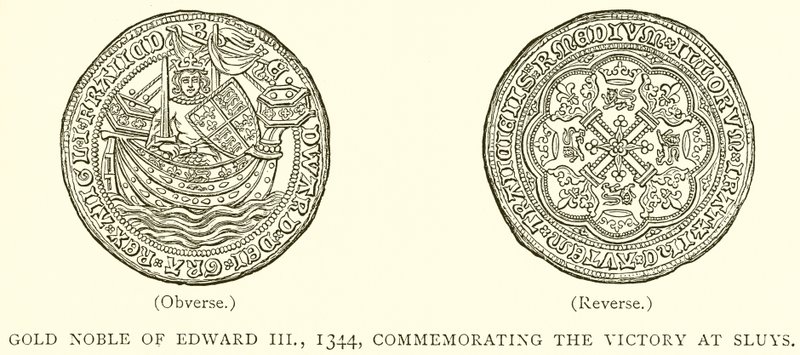 Gold Noble of Edward III, 1344, til minne om seieren ved Sluys av English School