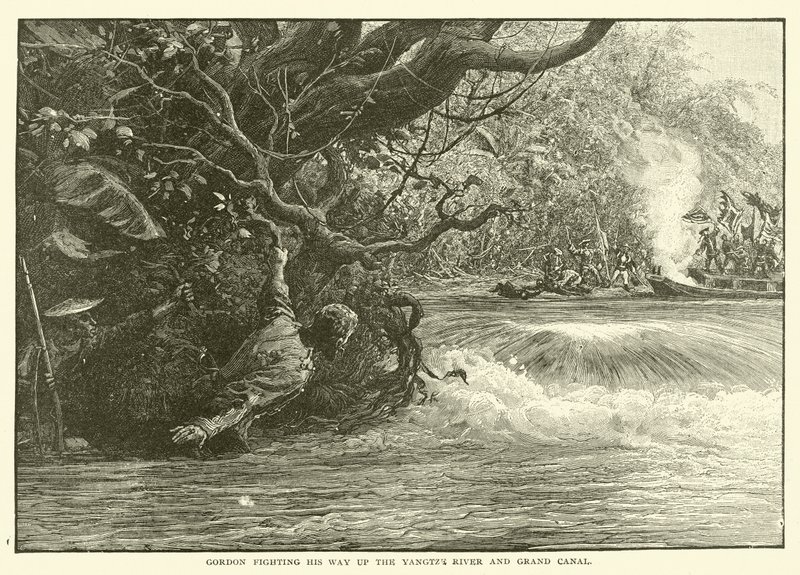 Gordon kjemper seg oppover Yangtze-elven og Grand Canal (gravering) av English School