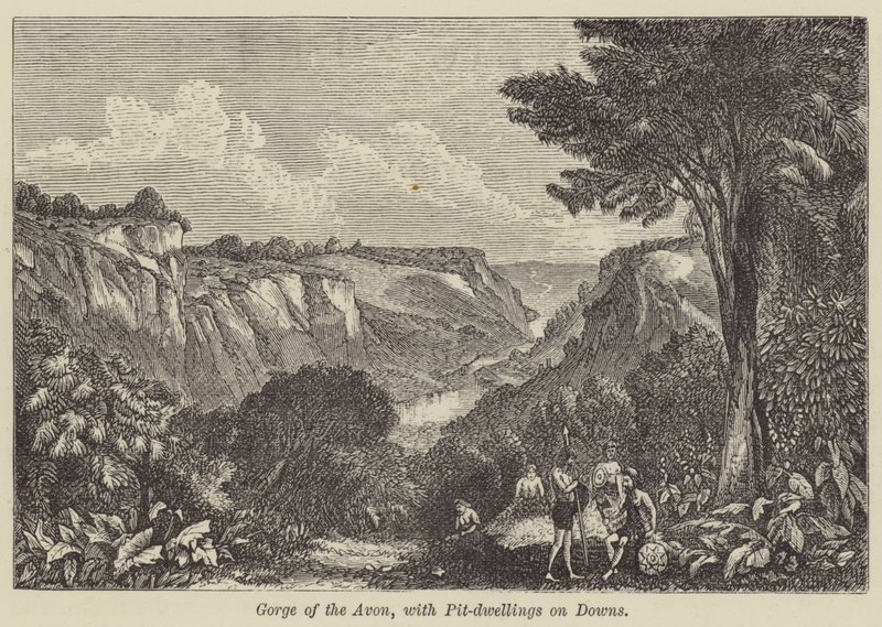 Gorge of the Avon, med Pit-dwellings on Downs (gravering) av English School