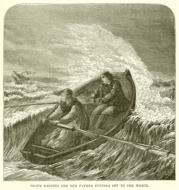 Grace Darling og hennes far legger av til vraket av English School