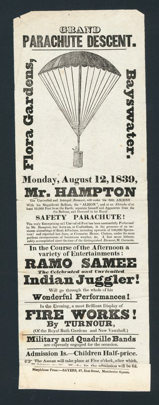 Grand Parachute Descent, Flora Gardens, Bayswater, 12. august 1839 av English School