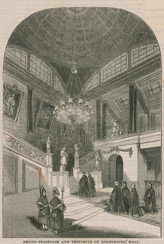 Stor trapp og vestibyle til Goldsmiths Hall av English School
