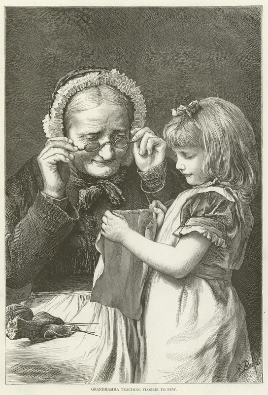 Bestemor lærer Flossie å sy av English School