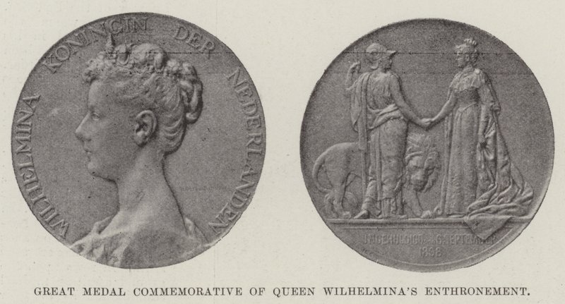 Stor medalje til minne om dronning Wilhelminas troning (gravering) av English School