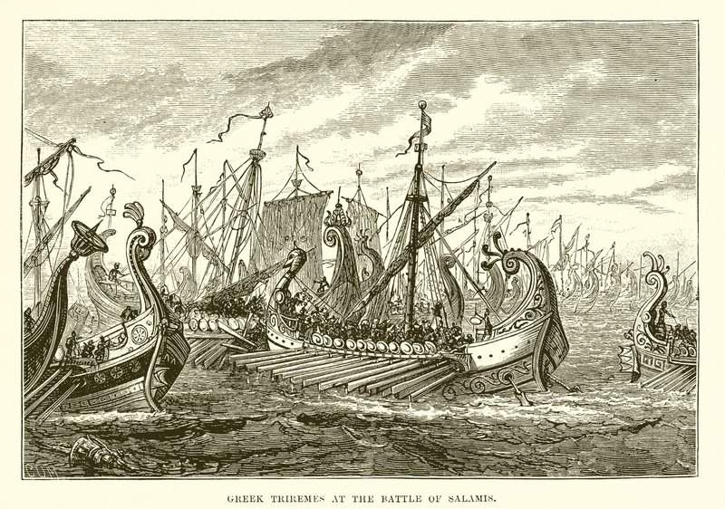 Greske Triremes i slaget ved Salamis av English School