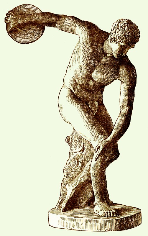 Gresk idrettsutøver kaster diskos, illustrasjon fra Cassells Illustrated Universal History av Edward Ollier, 1890 (digitalt forbedret bilde) av English School