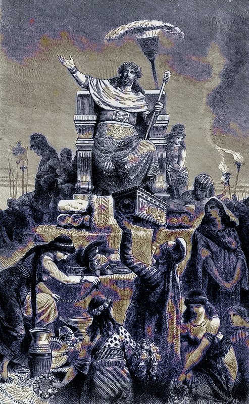 Gresk degenerasjon - Croesus på begravelseshaugen, illustrasjon fra The Illustrated History of the World, publisert ca. 1880 (digitalt forbedret bilde) av English School