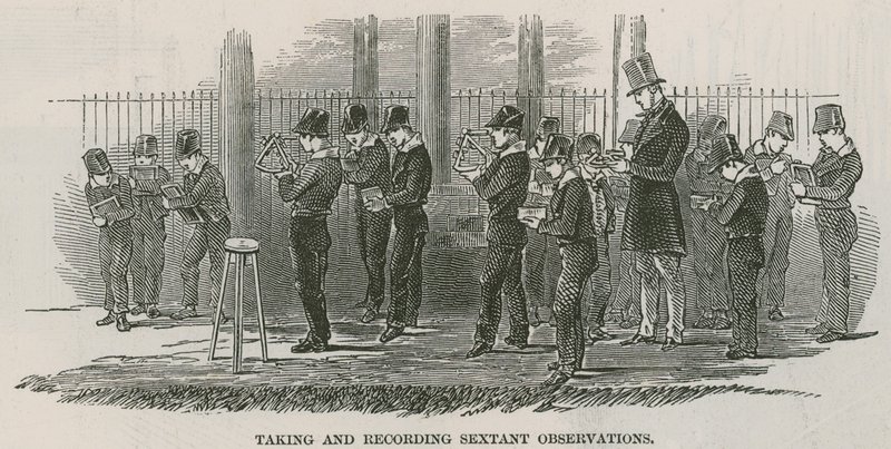 Greenwich Royal Hospital skoler; Tar og registrerer sextante observasjoner av English School