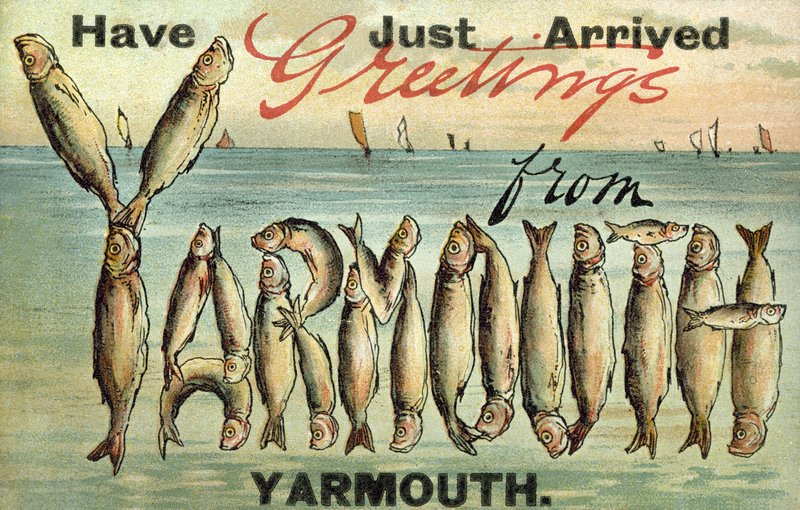 Hilsen fra Yarmouth (farge litho) av English School